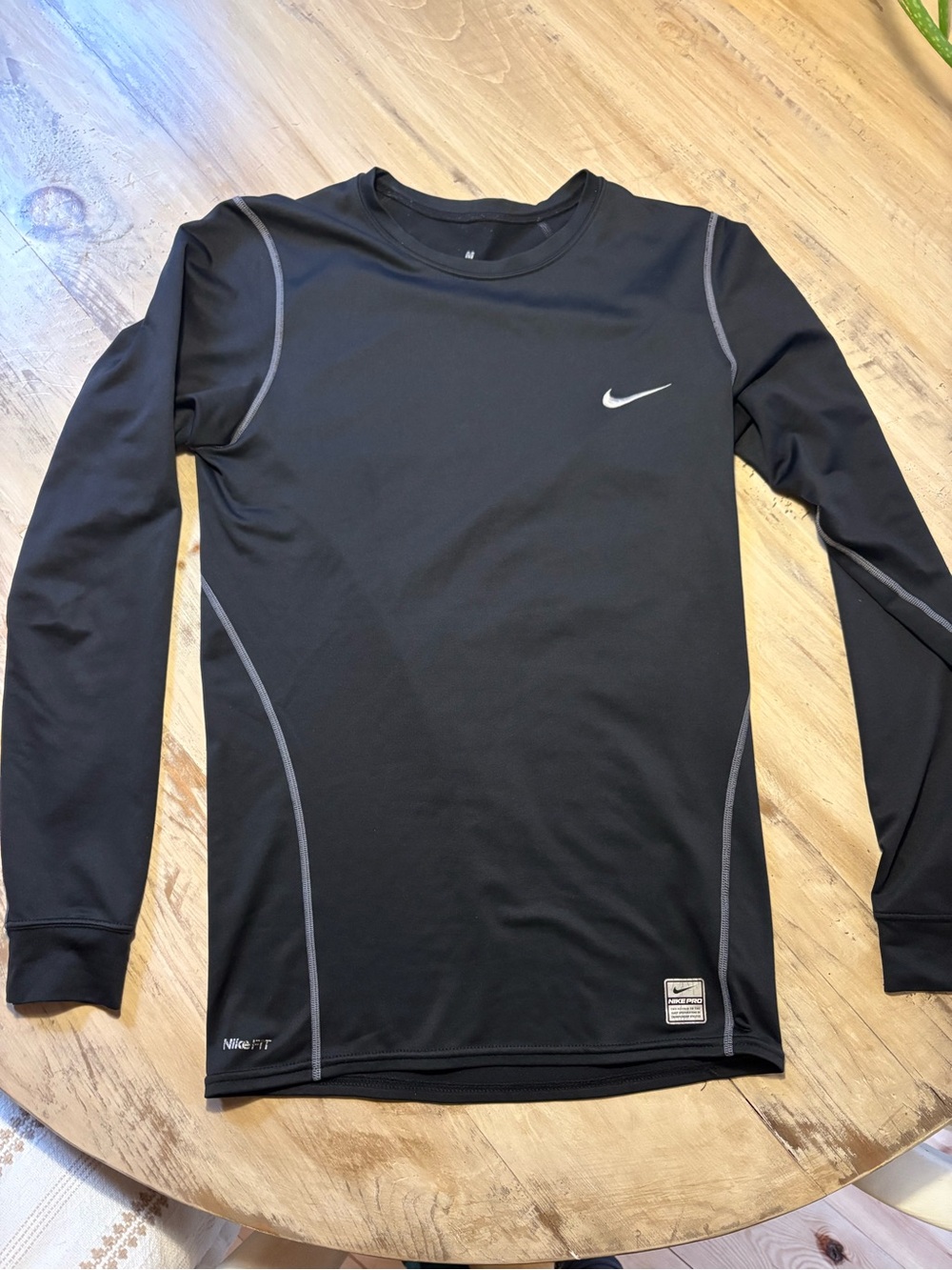 Nike Men’s Black Long Sleeve dryfit with White swosh